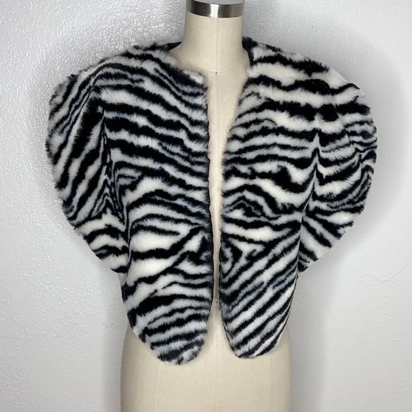 Vintage cruella devil zebra print faux fur shawl